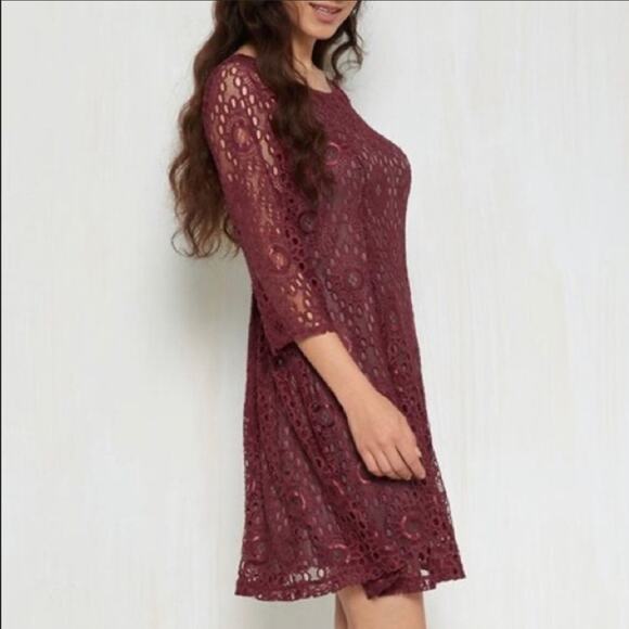 ModCloth Burgundy Crochet Lace Dress Sz.L - Picture 1 of 15